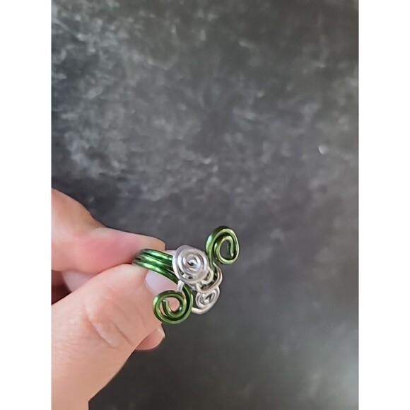 Vintage Green And Silver Tone Metal Wire Wrap Statement Ring, SIZE US 8 - Picture 8 of 10